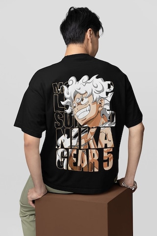 Sevbano Monkey D. Luffy Nika Gear 5 Baskılı Unisex Oversize Anime Karakte Siyah