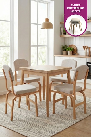 Vilinze Ege Sandalye Avanos Ahşap Mdf Kanatlı Mutfak Masası Takımı - 70x70+70 Cmtk-avanos-07070k-nn-ege19n-sigmabeyaz Kırık Beyaz