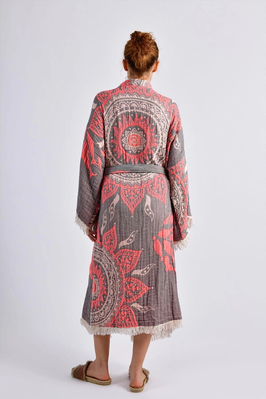 Brandsmithshop Gri- Turuncu Mandala Kimono Çok Renkli