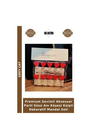 Premium Sevimli Aksesuar Parti Süsü Anı Köşesi Kalpli Dekoratif Mandal Seti