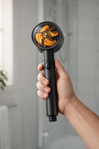 Siyah Pervaneli Turbo Duş Başlığı, 5 Akış Modlu Aç Kapa Kontrollü Yüksek Basınçlı Su Tasarruflu Masaj Etkili Modern Banyo El Duşu Standart Hortum Uyumlu Diğer