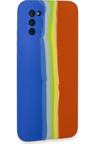 Gld-spt- Newface Samsung Uyumlu Galaxy A03s Kılıf Ebruli Lansman Silikon - Mavi-turuncu