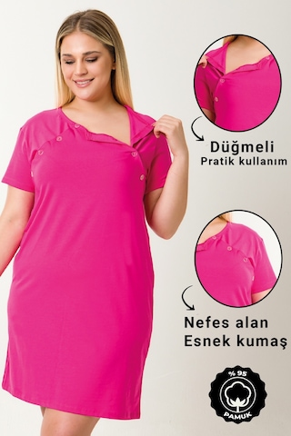 Parlingerie Hamile Emzirme Geceliği Kısa Kollu Fuşya