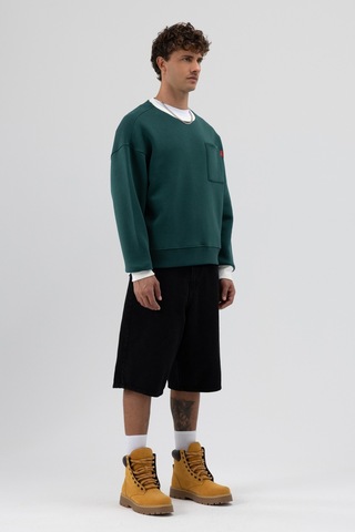 Vamos Bisiklet Yaka Cep Detaylı Oversize Sweatshirt Nefti