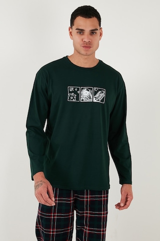 Buratti Ekoseli Pamuklu Regular Fit Yüksek Bel Bisiklet Yaka Erkek Pijama Takımı 6574000 Yeşil