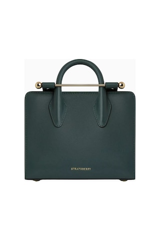 Strathberry Nano Tote Çanta Bottle Green, Deri Ve Zincir Askılı Omuz Çantası Yeşil