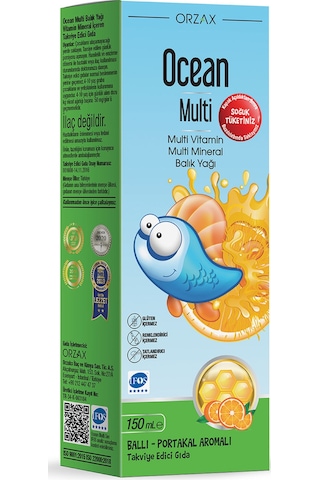 Multi Multivitamin Multimineral + Omega3 Balık Yağlı, Ballı Portakal Aromalı Şurup 150 Ml