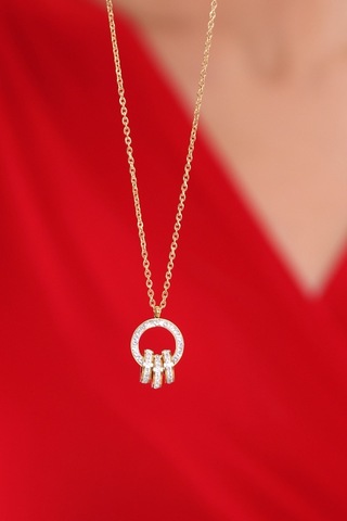 Bhs Life Kadın Zirkon Taşlı Halka Çelik Kolye Altın Renk Altın