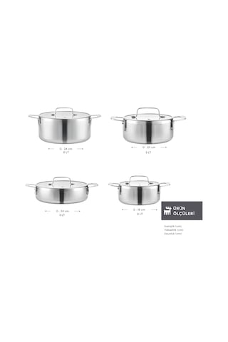 Karaca Power Steel 316+ 3ply Apollo İndüksiyon Tabanlı 8 Parça Çelik Tencere Seti Gümüş