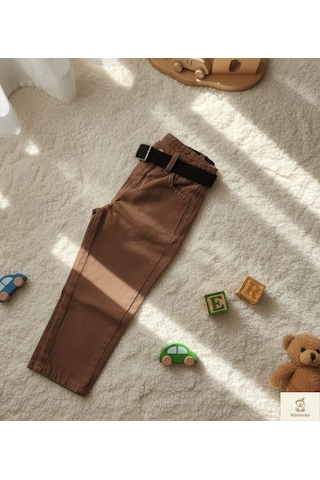 Nanica Kids Minibohe Kemerli Çocuk Kanvas Pantolon Kahve Kahverengi