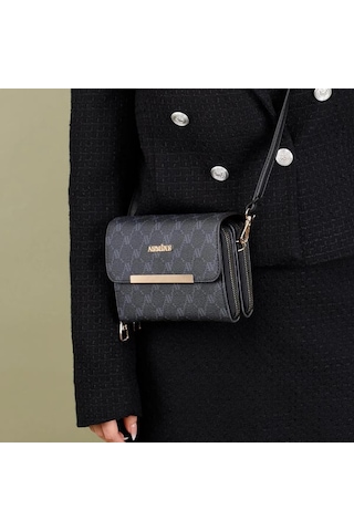 Armine Kadın Yeni Sezon Trend El Ve Omuz Askılı Cüzdan Çanta 381 Siyah Noktalı