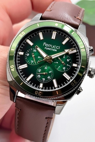 Ferrucci Kahverengi Deri Kordon, Function Erkek Kol Saati+bileklik Zmfer159 Çok Renkli