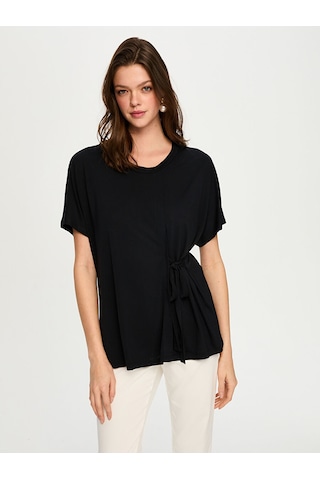 Faik Sönmez Beli Bağcık Detaylı Yuvarlak Yaka Modallı Tunik T-shırt S26tsh077 Us26tsh07710 Siyah