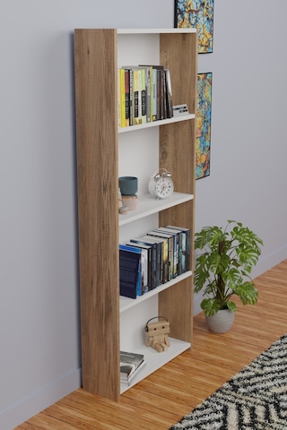 5raflı Kitaplık Arkalıklı Geniş Raf Kütüphane 170cm A.çam - Beyaz