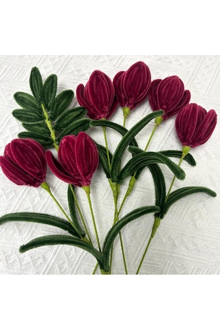 50 Adet Bordo Şönil, Çiçek Yapımına Uygun Bordo Renk Tüylü Tel, 30 Cm 6mm