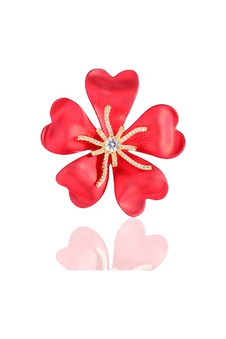 Monyee Avantgard Klen Yaprağı Desenli Biyüteri Spiralı, Sanal Mersin Taşlı, Unisex Gömlek/büstiye Broşı - 52x47mm Kırmızı