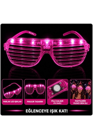 Led Işıklı Panjur Parti Gözlüğü Pembe Renk Shutter Gözlük Diğer