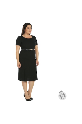 4086S-Nidya Moda Büyük Beden Elbise Yırtmaçlı Krep Siyah