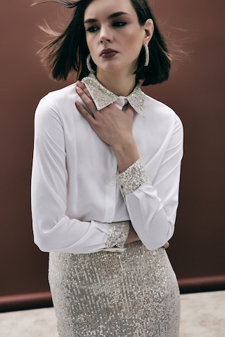 Sateen Payet Detaylı Saten Gömlek - Bej-136686 bej