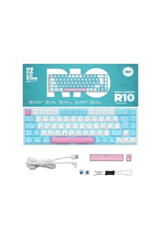 R10 Mekanik Klavye Full Anti-ghosting Hot Swap Blue Switch Oyuncu Klavyesi Türkçe Buz Mavisi Işık