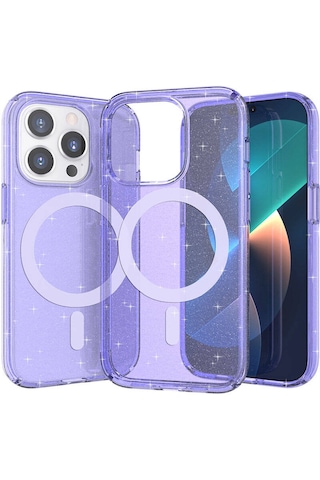 Nourthkiingdom Apple Uyumlu iPhone 14 Pro Max Kılıf Magsafe Şarj Özellikli Parlayan Simli Saydam Renkli Nrtk Allstar Kapak - Mor Mor