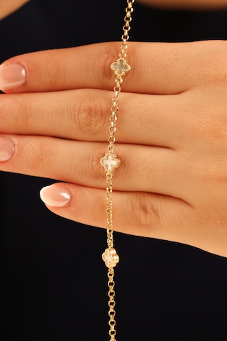 Çiğdem Gürel Kuyumculuk 3'lü Beyaz Yonca Altın Bileklik Şans Sembolü Zarif Tasarım Altın