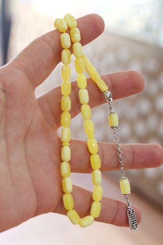 Sarı Renk Kapsül Kesim Damla Benzetmesi Beyrut Toz Kehribar Tesbih 10x6 Mm