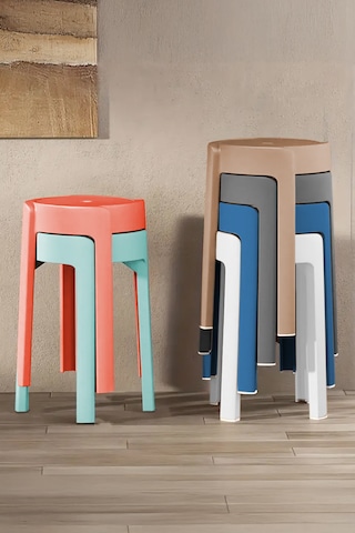 Kaymaz Ayaklı İçiçe Geçebilen Plastik Tabure 6 Adet Karışık-2