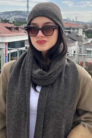 Mollycrush Kadın Kışlık Antrasit Atkı Bere Seti Şık Örgü Set Antrasit