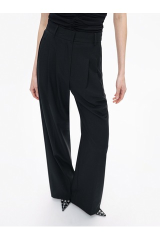 Nocturne Minimalist Yüksek Bel Geniş Paça Midi Kadın Pantolon - Günlük & Ofis Siyah