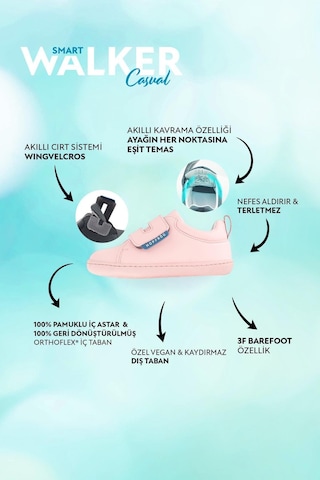 Smart Walker Casual Süper Mat Pembe Barefoot Çocuk Ayakkabı Süper Mat Pembe