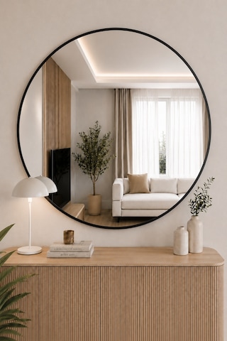 Effe Siyah Metal Çerçeveli 100 Cm Yuvarlak Ayna