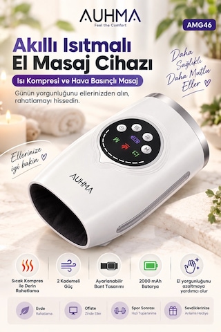 Auhma Amg46 Akıllı Isıtmalı El Masaj Cihazı Pro Hava Basınçlı Kablosuz El Masaj Aleti Beyaz