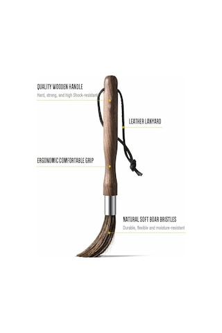 Kahve Öğütücü Temizleme Fırçası Doğal Domuz Kılı Ceviz Saplı, Askılı Dikey