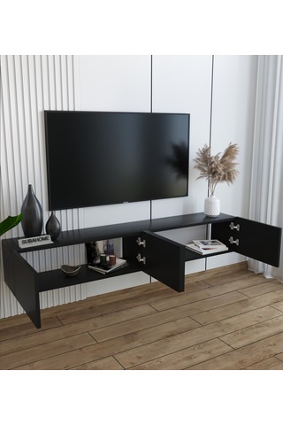 Duvara Monte Modern Minimalist Siyah Tv Ünitesi Mdf 160 Cm