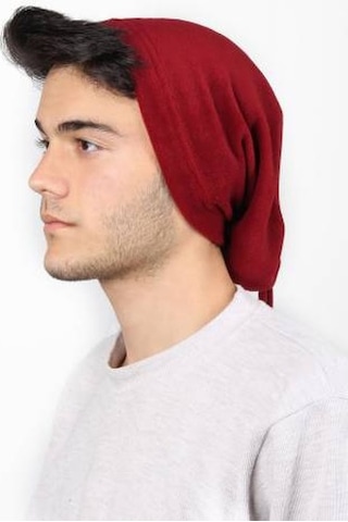 Erkek Polar Boyunluk Bere Kırmızı Bandana Bisiklet Boyunluk Siyah