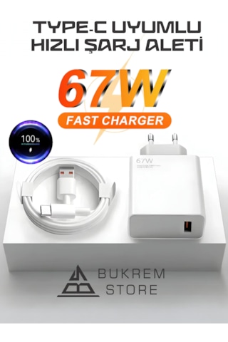 67 Watt Hızlı Şarj Aleti Adaptör Ve Kablo Set Type-c Kablo Vivo Uyumlu