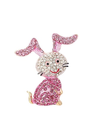 Kadınlar Kızlar Gençler İçin Pembe Tavşan Hayvan Broş Pin Altın Kaplama Sevimli Kristal Karikatür Tavşan Broşlar Yaka İğneleri Şanslı Dekor Elbise Aksesuarları Paskalya Ho Çok Renkli