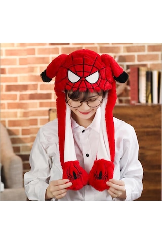 Mj Toys Örümcekadam Şapka Kulakları Hareket Eden Şapka Işıklı Modlu Peluş Ironman Şapka Bere Kırmızı