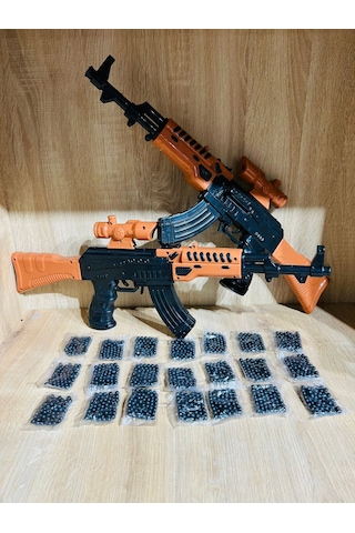 Boncuklu Oyuncak Tüfek 55 Cm 2 Adet Ak47+21 Paket Plastik Boncuk