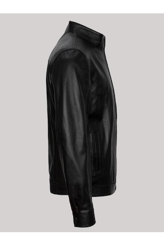 Hakiki Kuzu Derisi Siyah Erkek Deri Mont Dik Yaka Deri Ceket Siyah