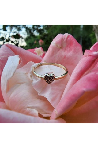 Love Kalp Şampanya Renkli Minimal Estetik 14 Ayar Altın Yüzük-Hed 552950132