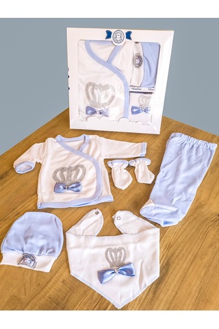 Bebek Bakım Çantası Ve 5 Parça Panda Hastane Çıkışı İkili Set Mavi - Siyah