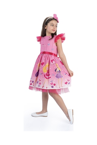 Pembe Barbie Taçlı Kız Çocuk Doğum Günü Parti Elbisesi-pembe Pembe