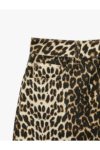 Koton Taş Detaylı Yüksek Bel Pamuklu Mini Leopar Etek Leopar Desenli 6sal70016mw