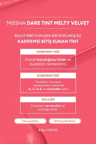 Uzun Süre Kalıcı Bulaşma Yapmayan Kadifemsi Bitiş Sunan Tint Dare Tint Melty Velvet Rose Letter 0