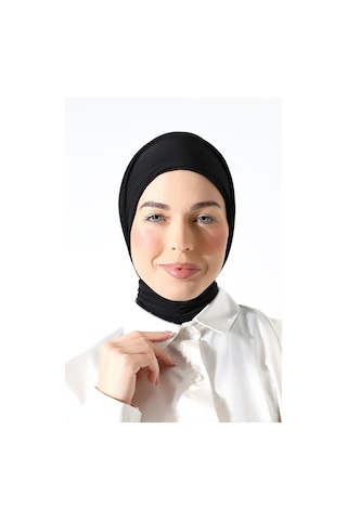 Kadın Çıtçıtlı Bağlamalı Tesettür Hazır Pratik Şal Siyah Siyah