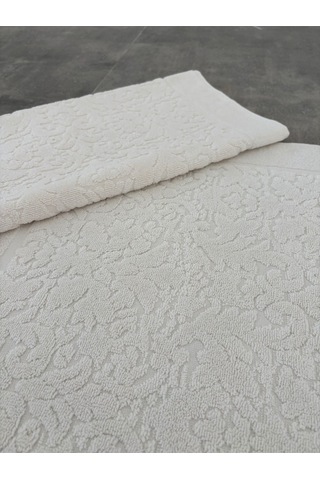 %100 Pamuklu 2'li Ayak Havlusu-damask Desen Ekru
