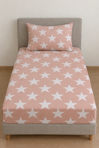 Maki Home %100 Pamuklu Yıldız Desen Temalı Pembe 100x200+50x70 Cm Tek Kişilik Derin Yüksek Kenarlı Lastikli Çarşaf Seti