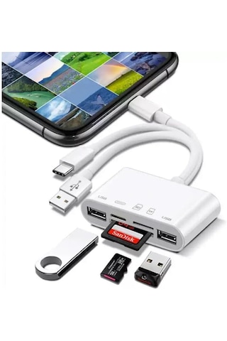 Type-c Usb Lightning Otg Apple iPhone  Uyumlu  Tf Sd Micro Kart Okuyucu Card Çevirici Dönüştürücü Adaptör
